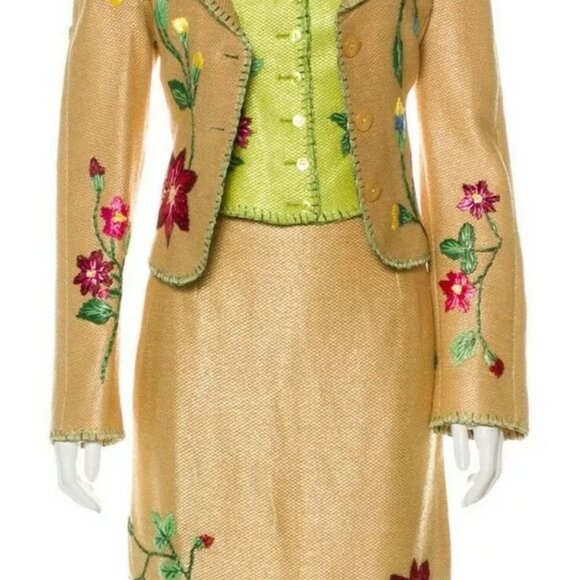 Moschino Couture Italian Gold Linen Lined 3 Piece Skirt Suit Top Jacket USA 10 - Picture 11 of 13